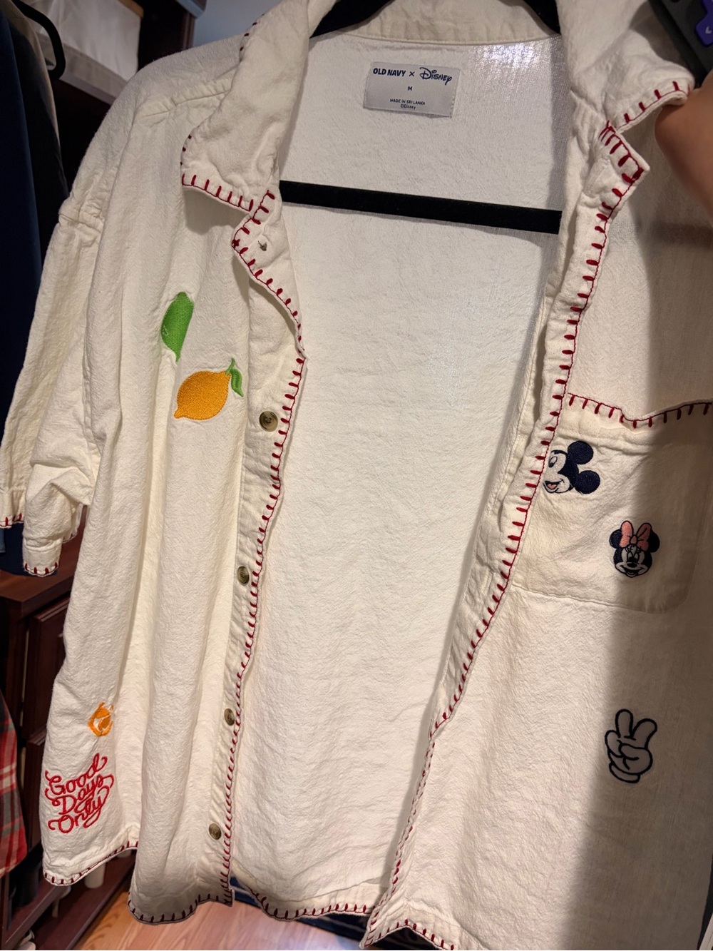 Old Navy x Disney Cream Embroidered Shirt Jacket
